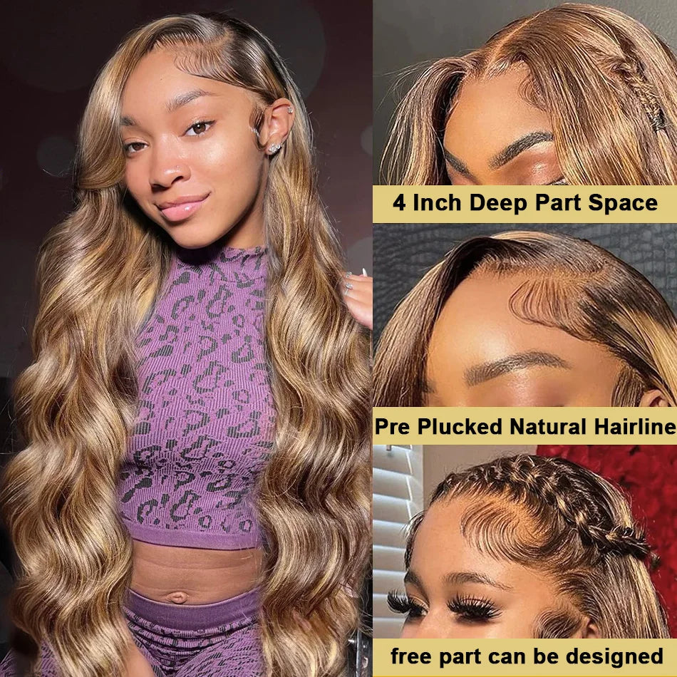 Highlight Wig 13x6 Hd Lace Frontal Wig Honey Blonde Body Wave Lace Front Human Hair Wigs For Women 30 inch 360 HD Full Lace Wig