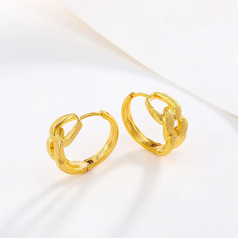 Luxury 24K 9999 Pure Gold real gold Women's chain earring ear buckle