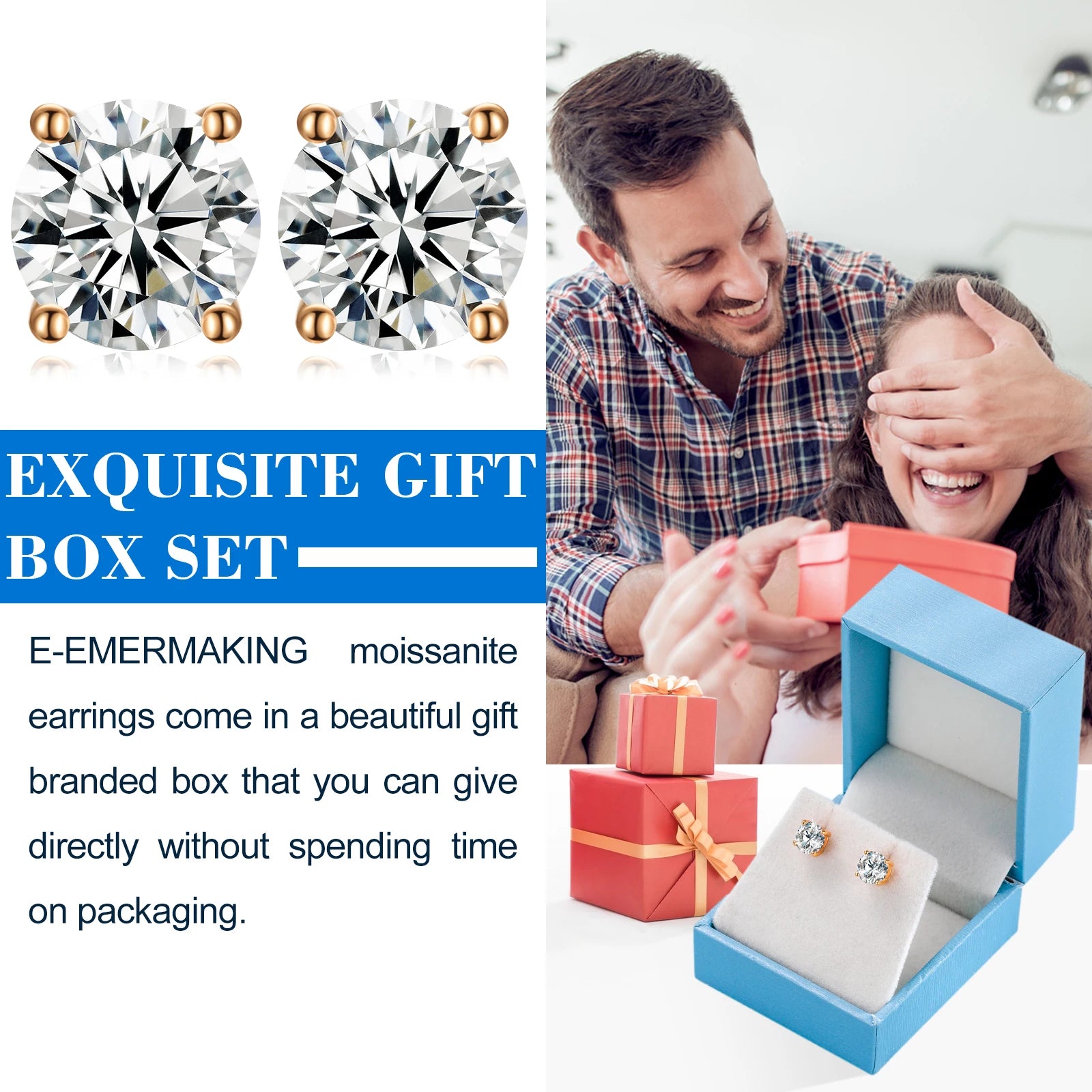 Classic 0.1-4CT Moissanite Studs Earrings for Men Women Test Passed 925 Sterling Silver Gold Plated Fine Jewelry Christmas Gifts