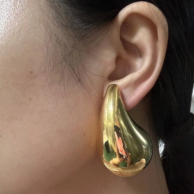 2024 New Trendy Plate Gold Color Chunky Waterdrop Dupes Drop Earrings for Women Personality Glossy Teardrop Earring Jewelry Gift