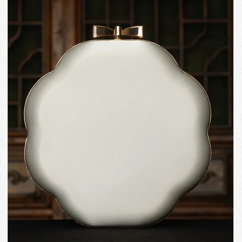 Cape-Bay Retro Versatile Women's Small Round Bag Mini Bag Chain Bag Bead Bag New Middle-Aged Mother Bag Ethnic Style Flower and Bird Embroider Shoulder Bag Crossbody Bag Wedding Banquet Wedding Bag with Cheongsam Bag Hard She