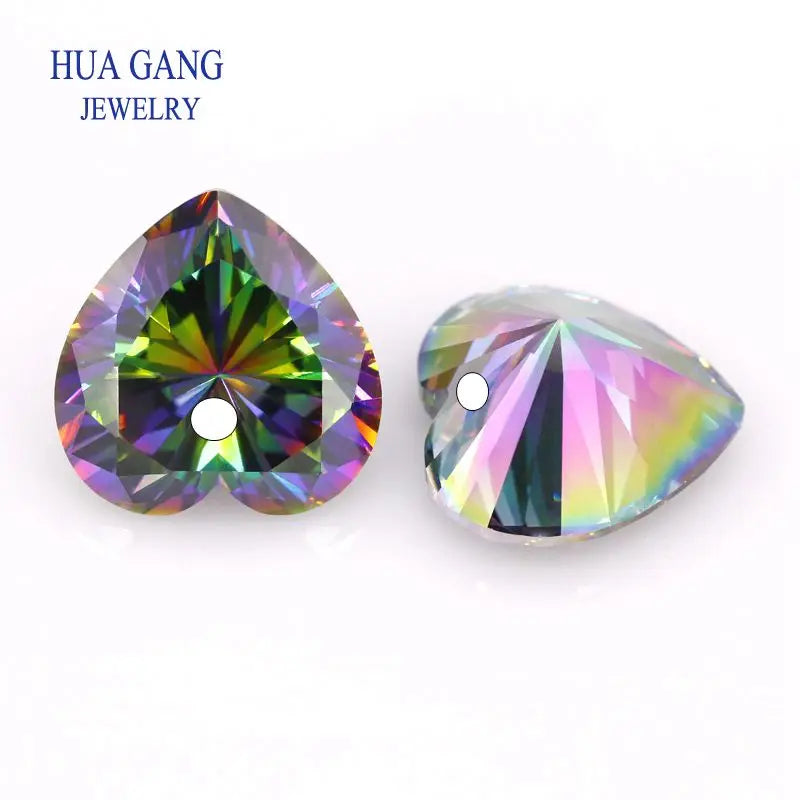5A Single Hole Heart Shape Cubic Zirconia Stone sapphire Tanzanite aquamarine Green Loose CZ Stones Synthetic Gems Beads