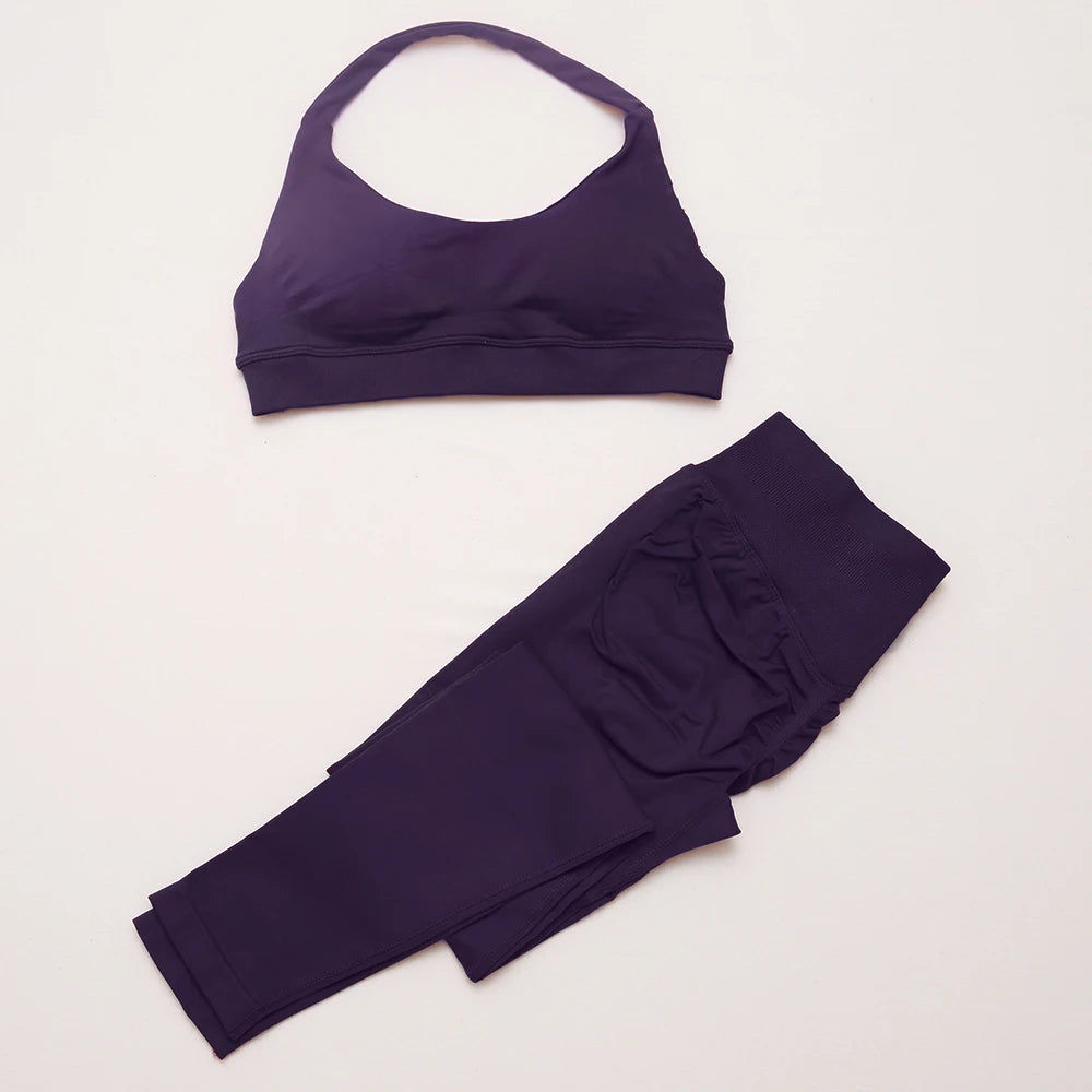 DF yoga Impact yoga outfit two pieces gym set Sports Bra matching leggings pants sets for woman workout clothes suit