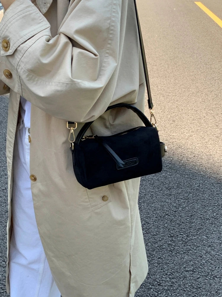 Korean Sle Suede Boston Bag Casual Simple Elegance Women's Crossbody Bag Vintage Leisure Design oulder Handbag