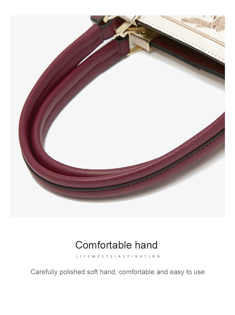 FOXER Split Leather 2025 Autumn Winter New Large Tote Handbag Women's Shoulder Bag Chinese Classic Embroidery Best Gift for Mom