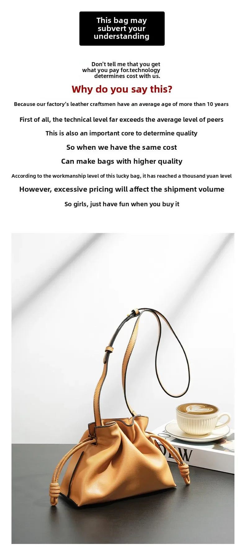 Classic Flamenco Lucky Bag, Genuine Leather Cloud Bag with Drawstring, Shoulder Bucket Bag for Women, Autumn and Winter