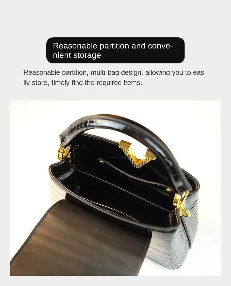 2025 New Crocodile Pattern Leather Women Handbags Luxury Fashion Small Shoulder Messenger Bag Portable Crossbody Shell Bags