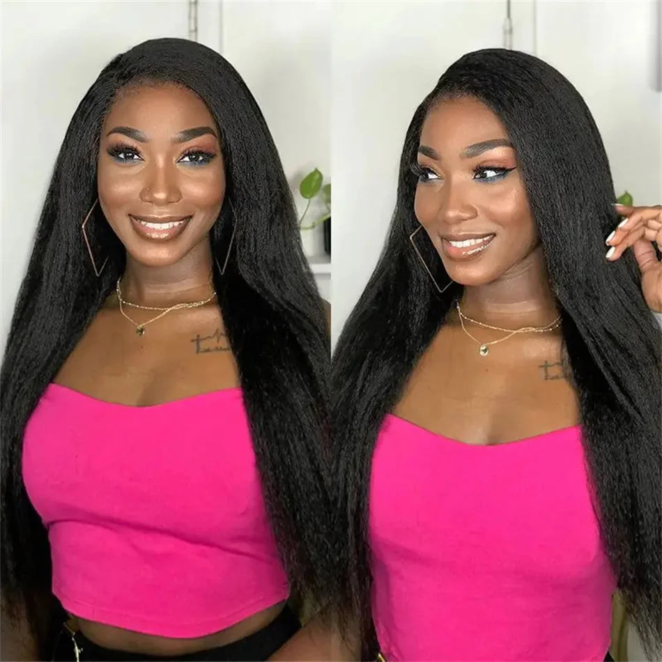 Kinky Straight 13x4 Lace Front Human Hair Wigs For Women Brazilian Bone Colored Yaki Straight Transparent Lace Frontal Curly Wig