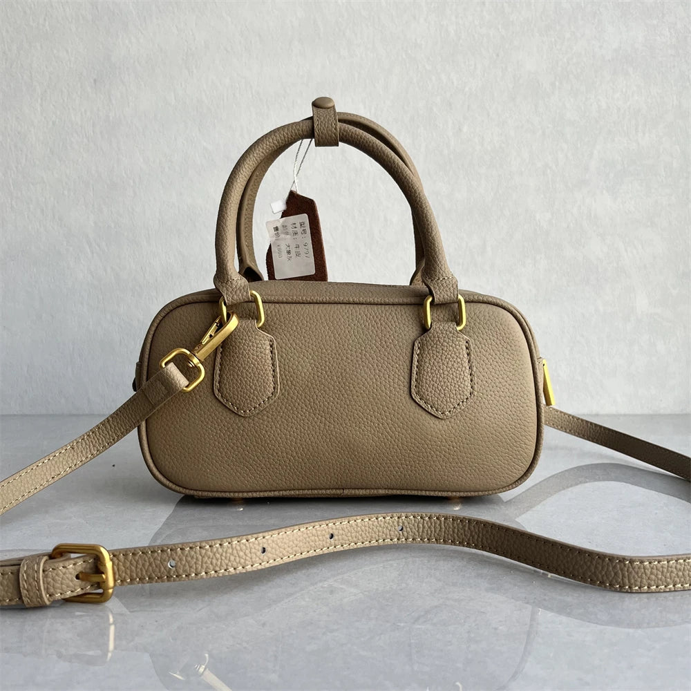 High-Quali Top-Layer Cowhide Leather Boston Sle Women's Handbag Faionable oulder Crossbody Bag with Quali Texture