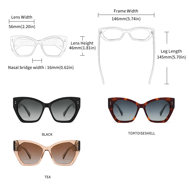 GCV Brand Acetate Appearance Patent Design Women's Butterfly Rectangular Triangle Polarized Sunglasses UV400 Fashion