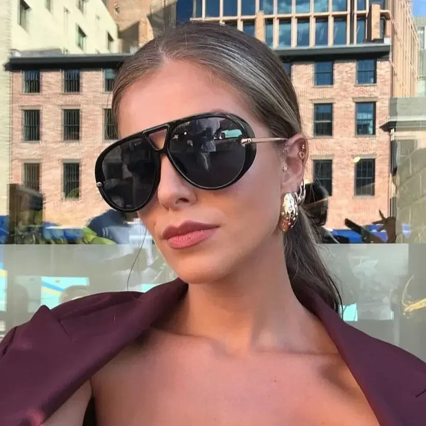 2025 New Fashion Big Frame Pilot Yellow Sunglasses Women Men Brand Vintage Punk Outdoor Beach Sun Glasses Female Oculos De Sol