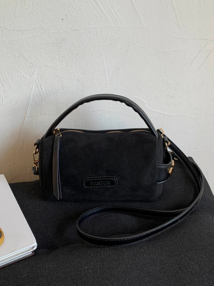 Korean Sle Suede Boston Bag Casual Simple Elegance Women's Crossbody Bag Vintage Leisure Design oulder Handbag