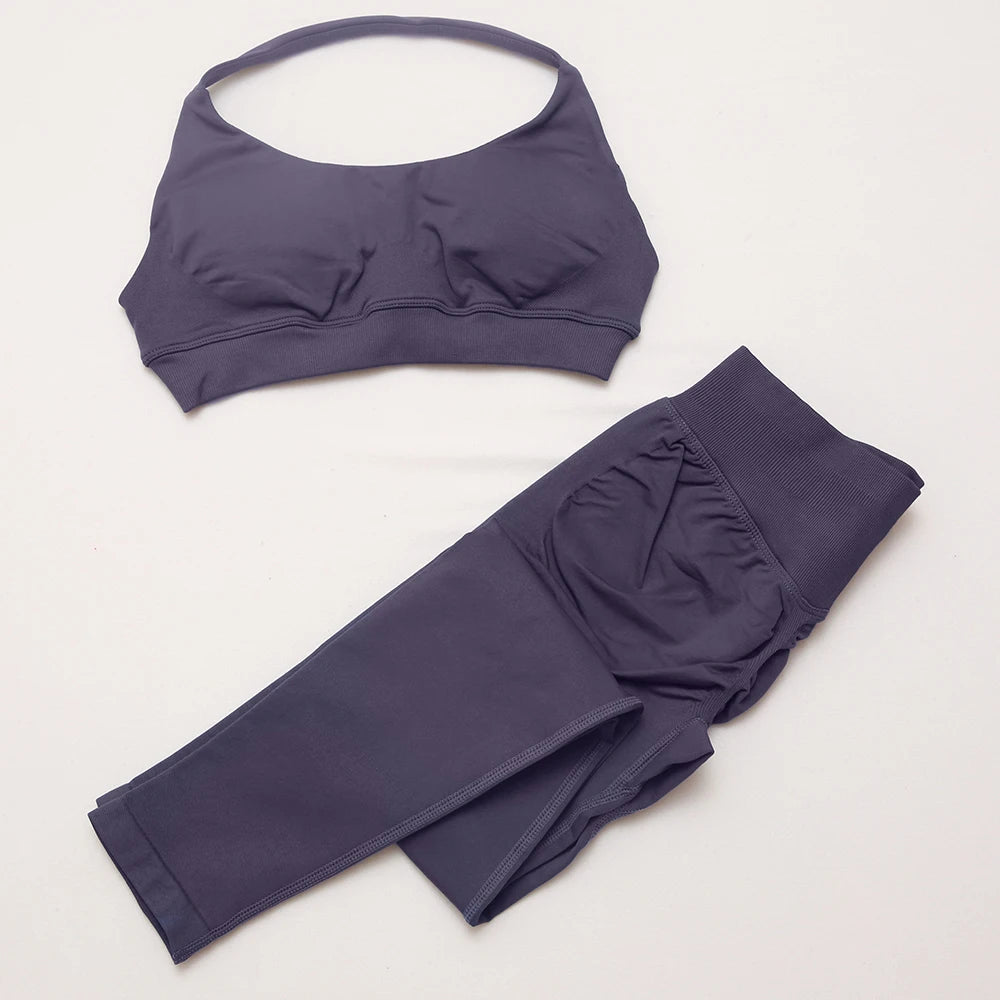 DF yoga Impact yoga outfit two pieces gym set Sports Bra matching leggings pants sets for woman workout clothes suit