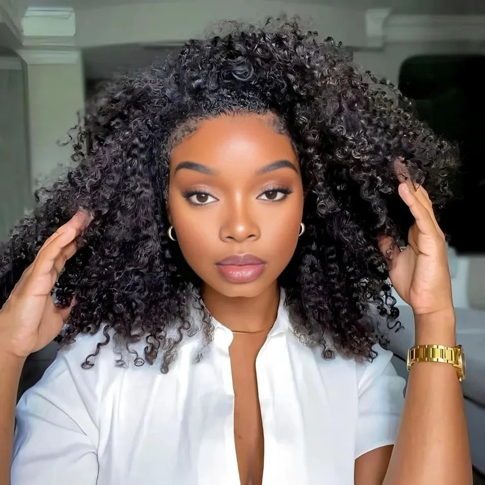 250% Glueless Wigs Human Hair Burmese Curly Headband Wig Upgrade 3 IN 1 Half Wig With Drawstring Seamless Clip Ins Flip Over