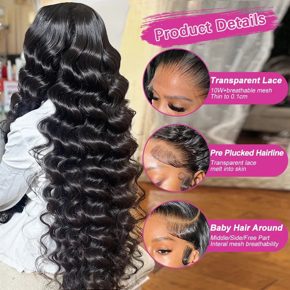 200 Density Loose Wave 13x6 Lace Front Human Hair Wig 30 40Inch Loose Deep Wave 13x4 HD Lace Frontal Wig Curly Wigs For Women