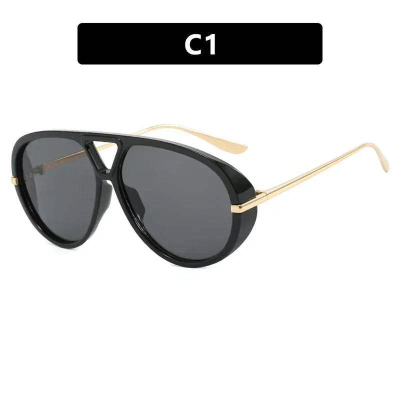 2025 New Fashion Big Frame Pilot Yellow Sunglasses Women Men Brand Vintage Punk Outdoor Beach Sun Glasses Female Oculos De Sol