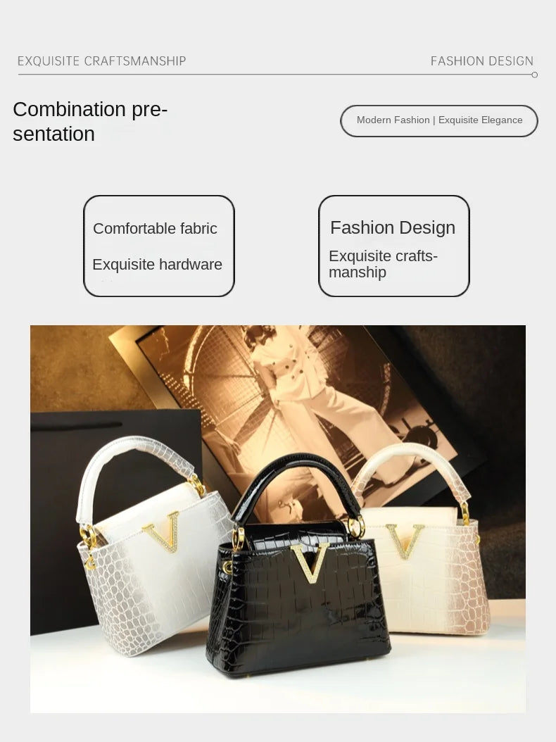 2025 New Crocodile Pattern Leather Women Handbags Luxury Fashion Small Shoulder Messenger Bag Portable Crossbody Shell Bags
