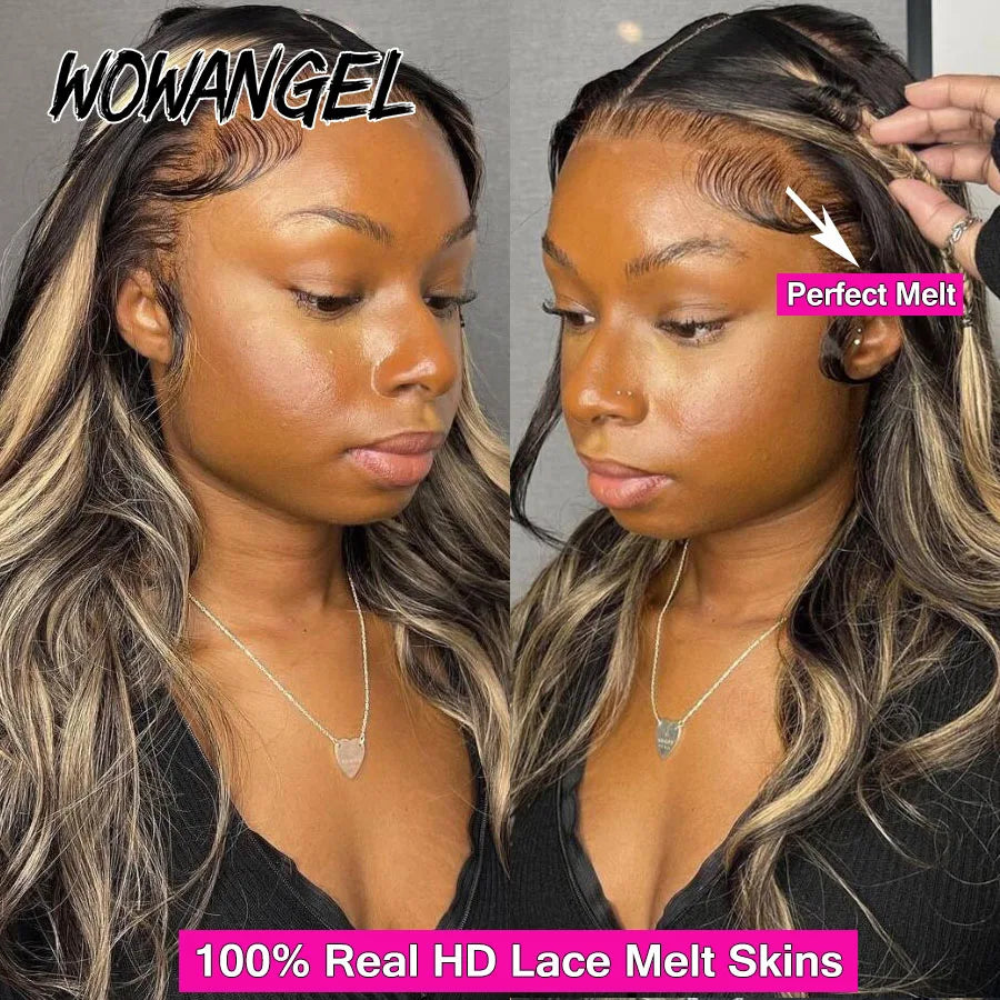 1B27 Highlight Colored Wig 13x6 HD Lace Frontal Human Hair Wig 34inch Body Wave Melt Skin 13x4 Full Frontal Wig Brazilian Hair