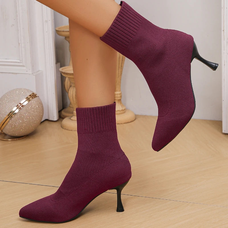 2024 New Trend Fashion Comfortable Pointed Toe Boots Women Autumn Winter Zapatos De Mujer Ankle Boots High Heels Big Size Shoes