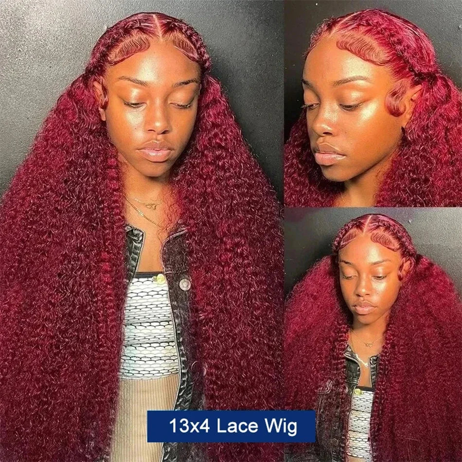 13X6 Hd Lace Frontal Human Hair Colored Wig Red Curly Wigs 99J Burgundy Deep Wave Frontal Wig 13X4 Red Lace Front Human Hair