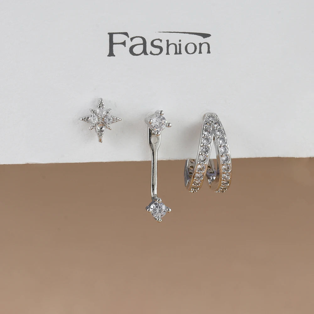 3PCS Trendy Double-layer Circle Cubic Zircon Star Hanging Earrings Set For Women Korean Fashion Jewelry pendientes mujer