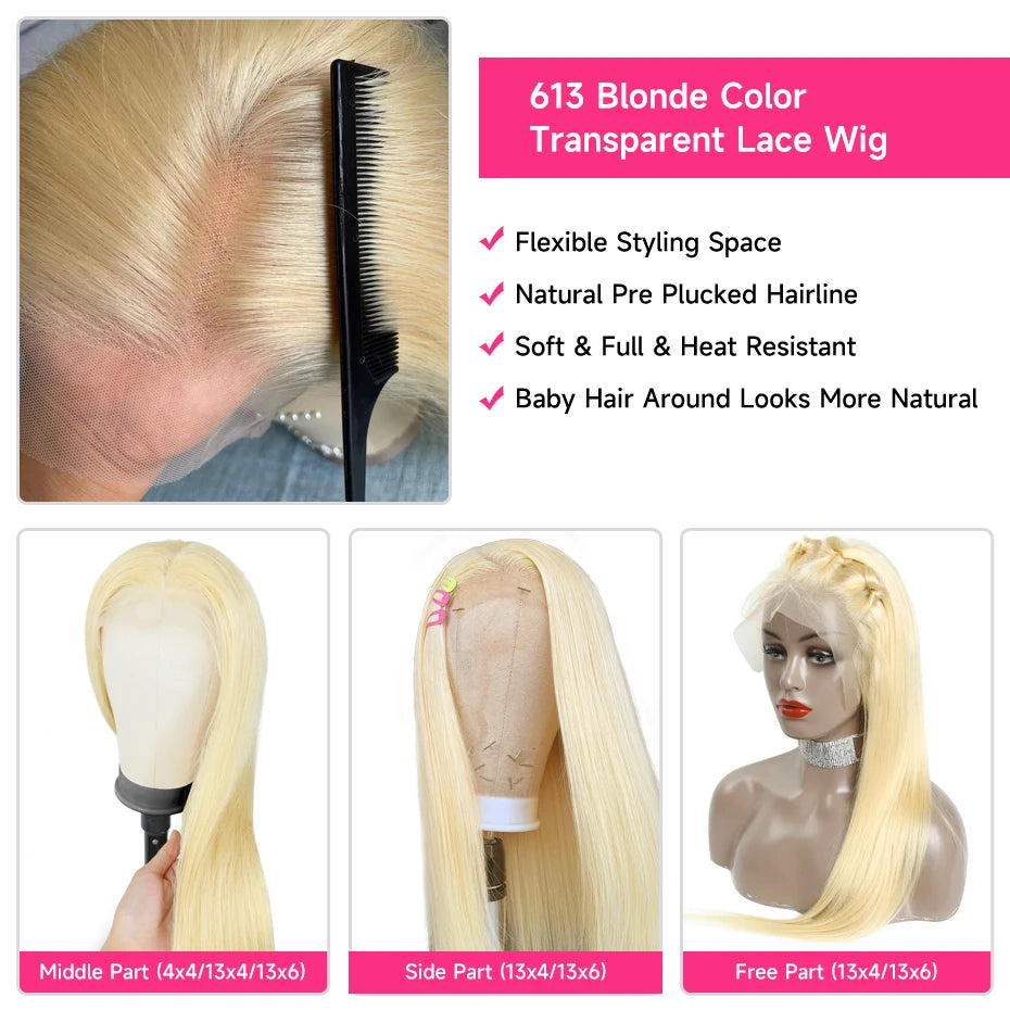 38 Inches 250 Density 360 Lace Frontal Wigs Straight Lace Frontal Wig 13x4 13x6 Blonde 613 Lace Front Human Hair Wigs For Women