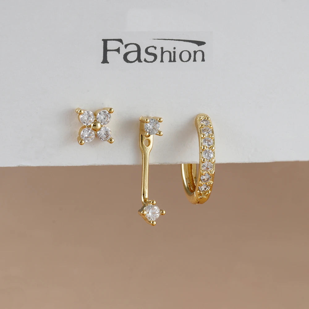 3PCS Trendy Double-layer Circle Cubic Zircon Star Hanging Earrings Set For Women Korean Fashion Jewelry pendientes mujer