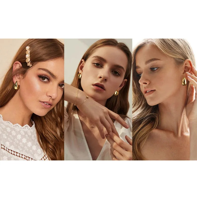 2024 New Trendy Plate Gold Color Chunky Waterdrop Dupes Drop Earrings for Women Personality Glossy Teardrop Earring Jewelry Gift