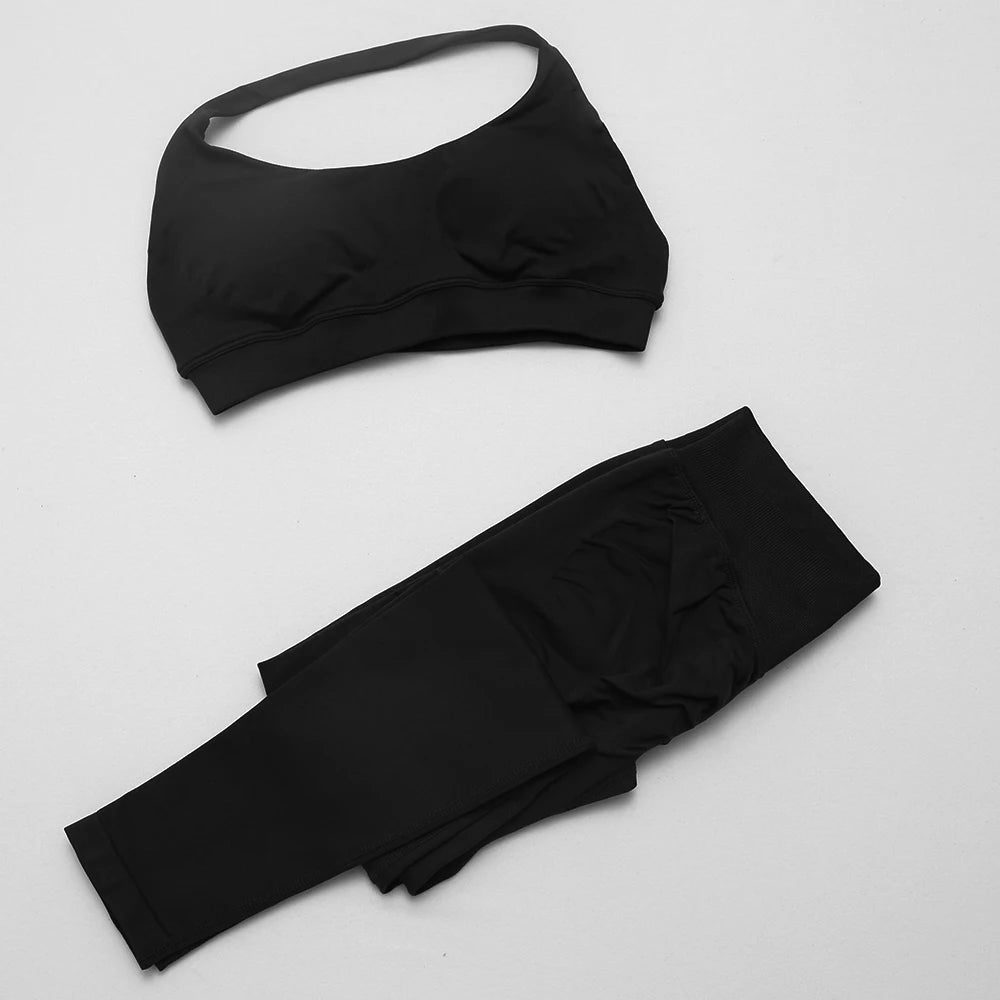 DF yoga Impact yoga outfit two pieces gym set Sports Bra matching leggings pants sets for woman workout clothes suit