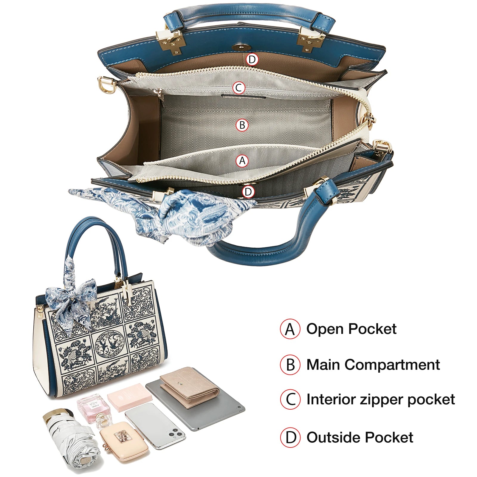 FOXER Split Leather 2025 Autumn Winter New Large Tote Handbag Women's Shoulder Bag Chinese Classic Embroidery Best Gift for Mom