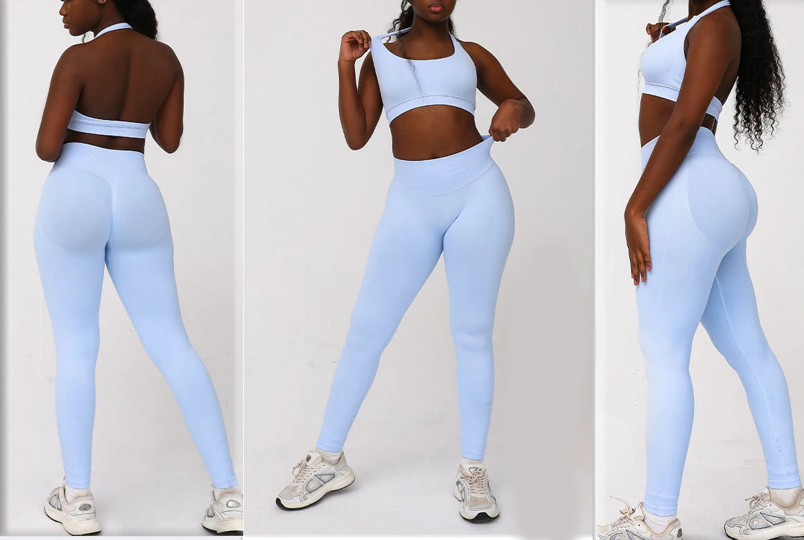 DF yoga Impact yoga outfit two pieces gym set Sports Bra matching leggings pants sets for woman workout clothes suit