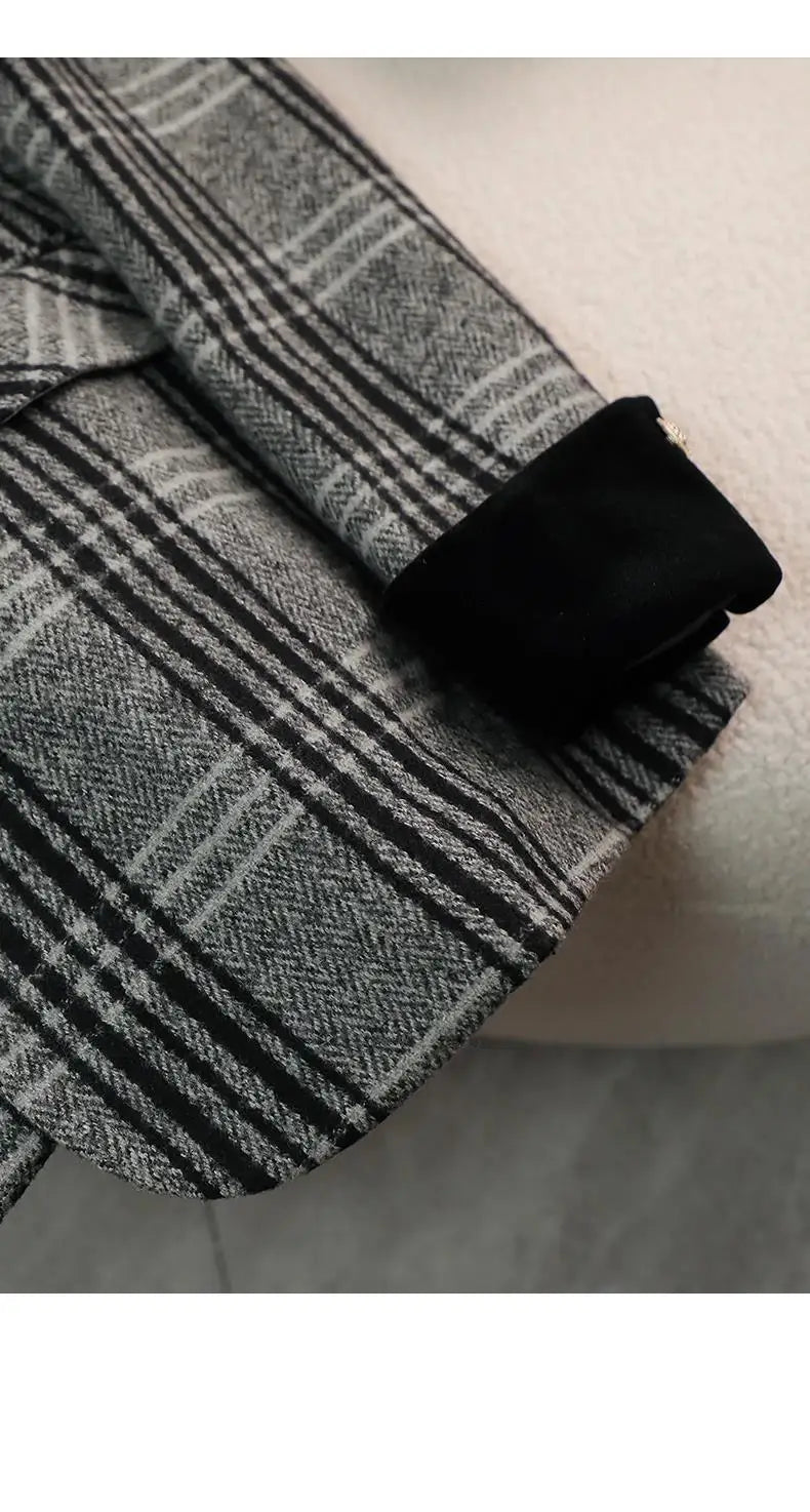 Autumn Winter New Blazer Coats Women's Woolen Jackets Long Sleeve Plaid Print Vintage Thick Outerwears Elegant Jaqueta Feminina