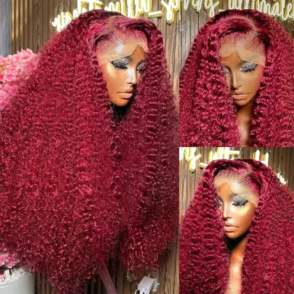 13X6 Hd Lace Frontal Human Hair Colored Wig Red Curly Wigs 99J Burgundy Deep Wave Frontal Wig 13X4 Red Lace Front Human Hair