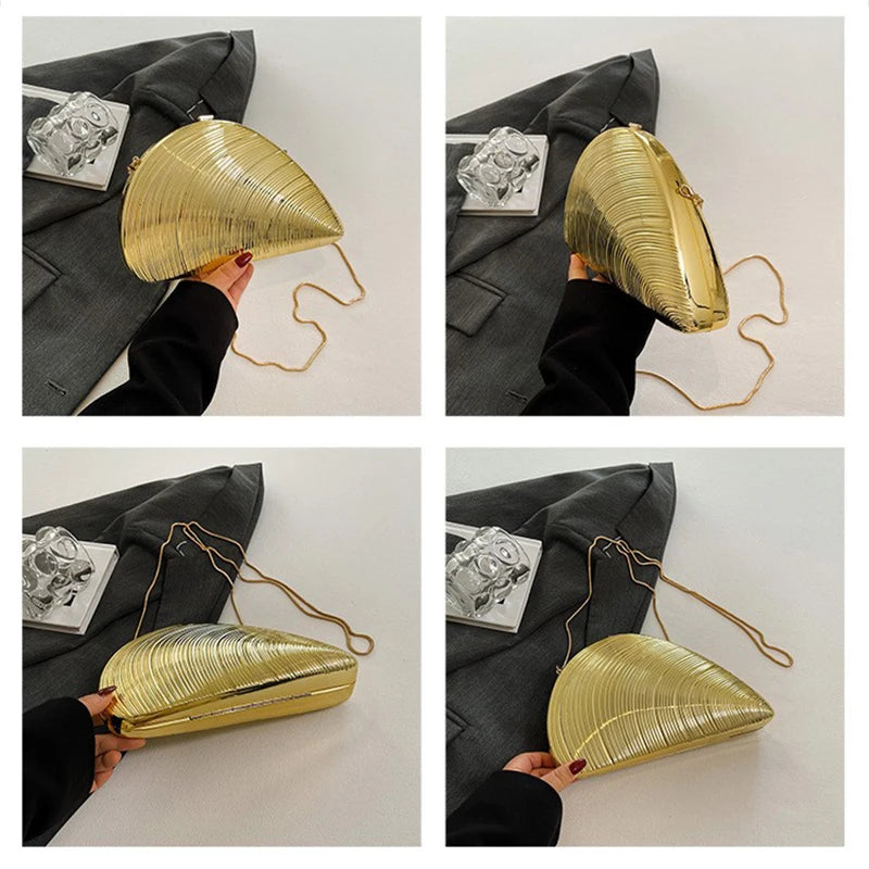 2025 Retro Gold Women's Shell Clutch High-end Fashion Chain Bag Creative Conch Box Bag European And American Women's Evening Bag