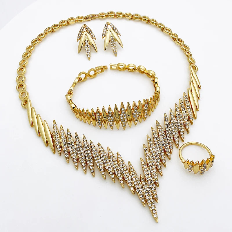 Fashion Jewelry Sets Gold Color Necklace And Earrings For Women 4 Pieces Jewelry Set