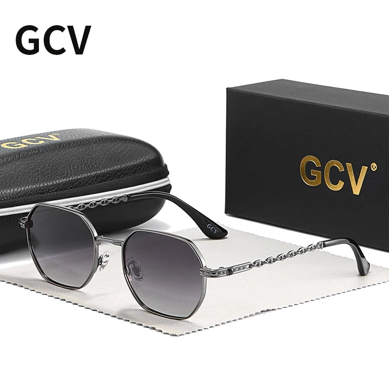 GCV brand classic retro women's rectangular square metal frame glasses, sunglasses, Polaroid lenses,Box Oculos De Sol Gafas
