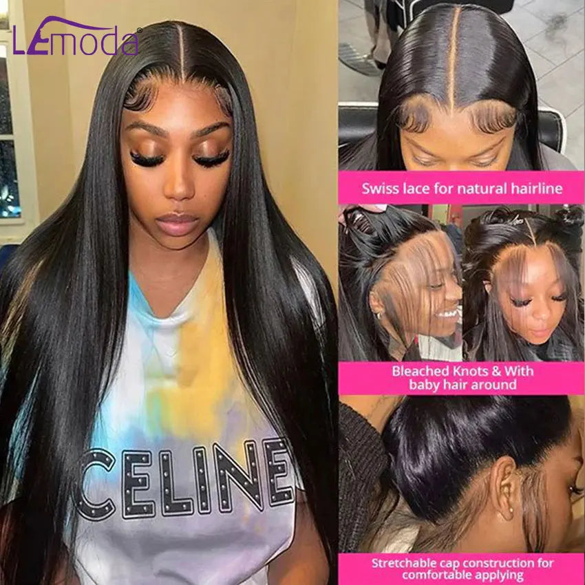 13x6 HD Lace Frontal Wig 13x4 Lace Front Human Hair Wigs Lemoda Remy Wig For Women 34 32 Inch Straight Transparent Lace Wig