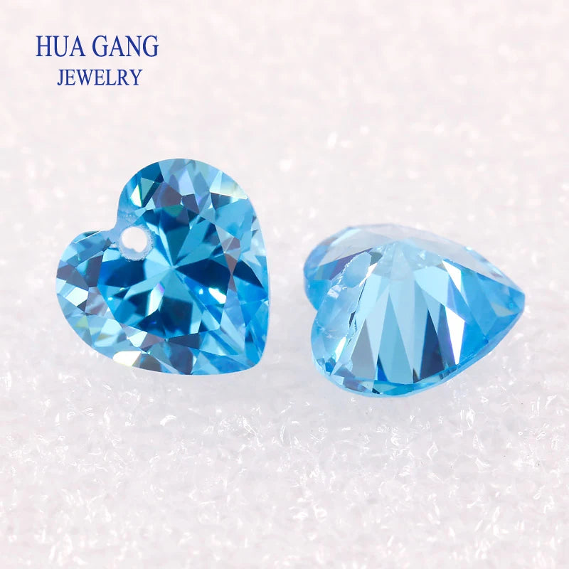 5A Single Hole Heart Shape Cubic Zirconia Stone sapphire Tanzanite aquamarine Green Loose CZ Stones Synthetic Gems Beads