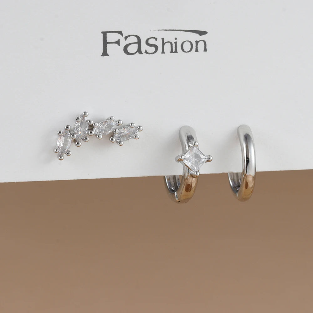 3PCS Trendy Double-layer Circle Cubic Zircon Star Hanging Earrings Set For Women Korean Fashion Jewelry pendientes mujer