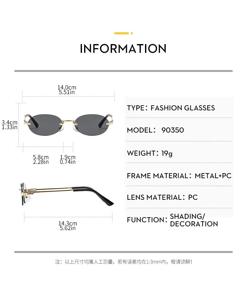 Frameless Oval Personality Sunglasses Luxury Brand Ins Style Summer Sun Protection Sunglasses High-End Fashion Sunglasses UV400