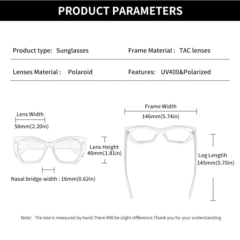GCV Brand Acetate Appearance Patent Design Women's Butterfly Rectangular Triangle Polarized Sunglasses UV400 Fashion