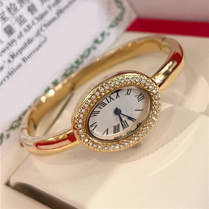 Fashion Brand Wrist Watches Woman Girl Oval Diamond Crystal Bracelet Style Quartz Steel Metal Band Luxury Clock CA192