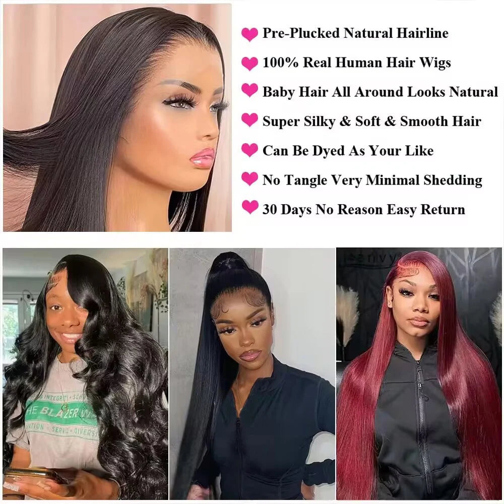 200 Density 13x4 13x6 HD Lace Frontal Human Hair Wigs Straight 360 Lace Frontal Wig PrePlucked 5x5 Closure Lace Wig Remy Hair