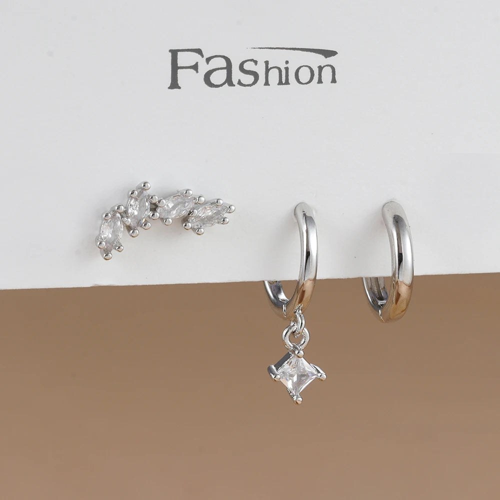 3PCS Trendy Double-layer Circle Cubic Zircon Star Hanging Earrings Set For Women Korean Fashion Jewelry pendientes mujer