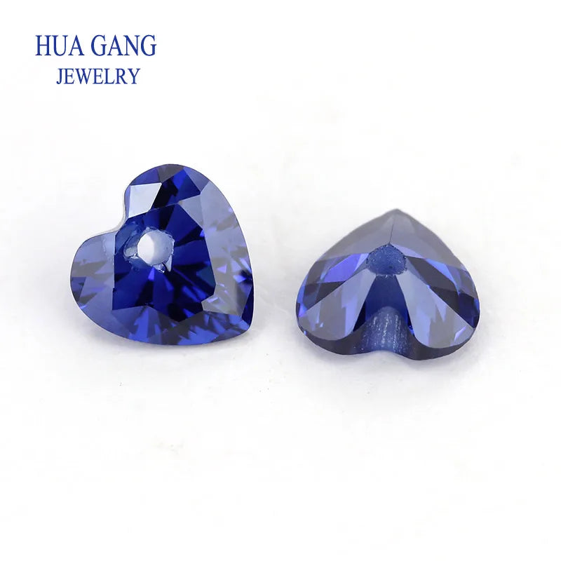 5A Single Hole Heart Shape Cubic Zirconia Stone sapphire Tanzanite aquamarine Green Loose CZ Stones Synthetic Gems Beads