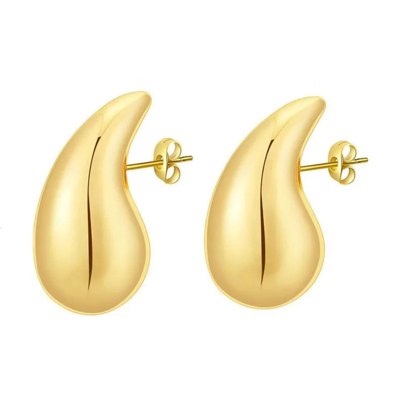 2024 New Trendy Plate Gold Color Chunky Waterdrop Dupes Drop Earrings for Women Personality Glossy Teardrop Earring Jewelry Gift