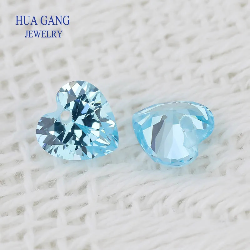 5A Single Hole Heart Shape Cubic Zirconia Stone sapphire Tanzanite aquamarine Green Loose CZ Stones Synthetic Gems Beads