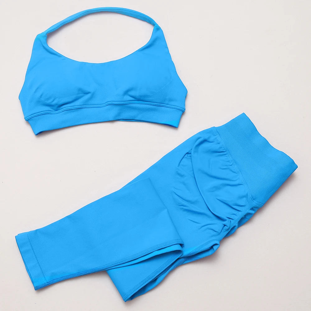 DF yoga Impact yoga outfit two pieces gym set Sports Bra matching leggings pants sets for woman workout clothes suit