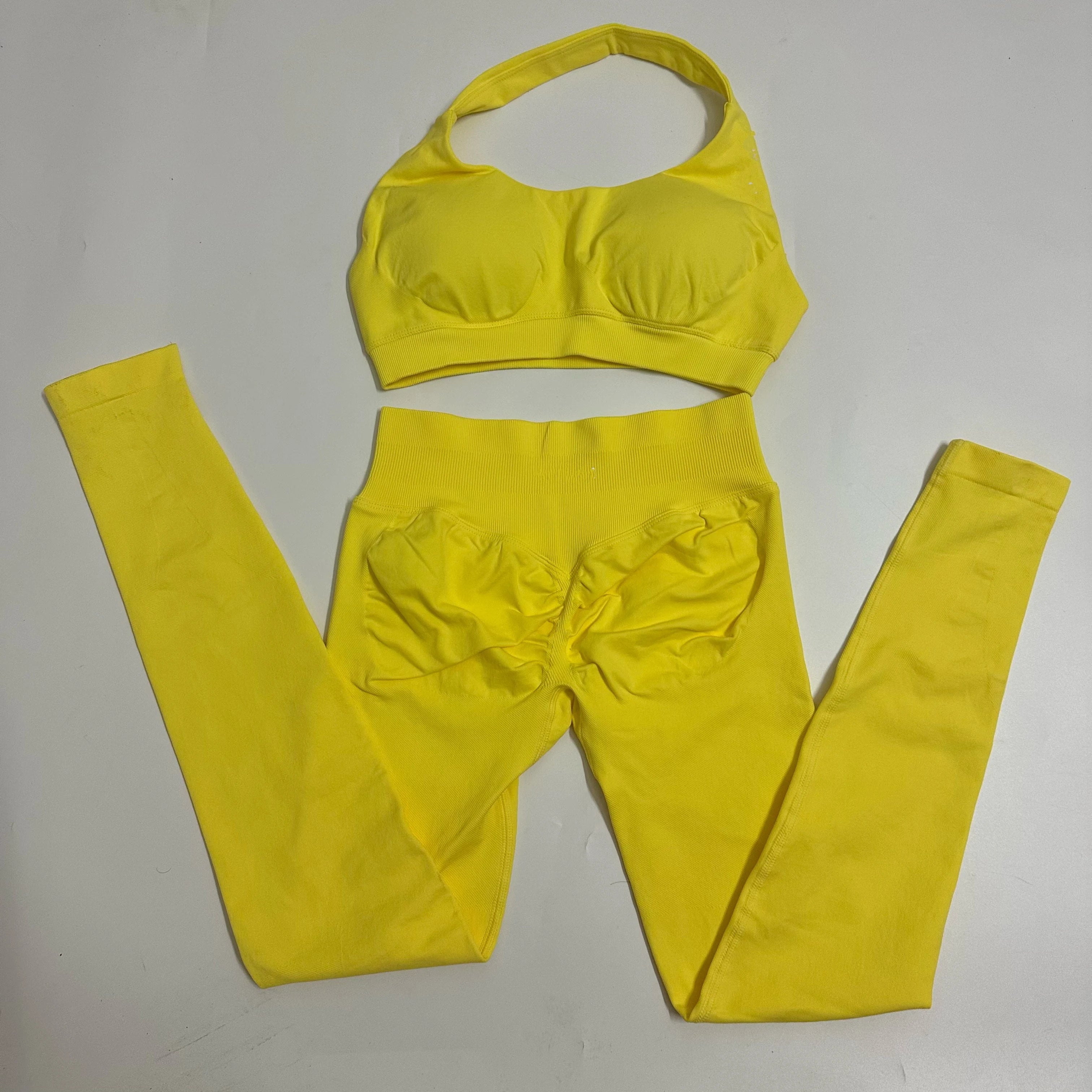 Ladies seamless yoga suit; two-piece fitness leggings; hip-lifting yoga pants set; gym sport suit; backless sports bra with