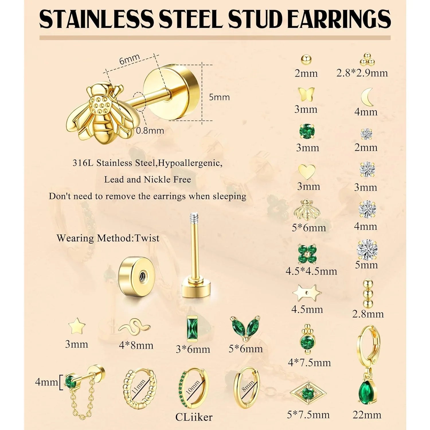 Bobisty 1PC Flat Back Earrings for Women Hypoallergenic Surgical Steel Earrings for Sensitive Ears 20G Cartilage Small Stud Hoop